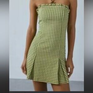 Urban Outfitters Strapless Green Checkered Dress